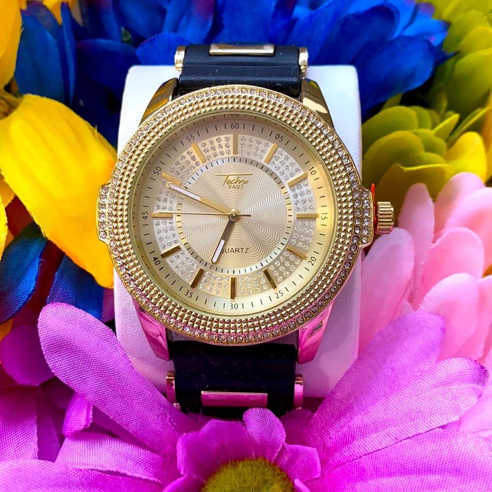NEW*MEN black silicon gold two tone big fa…
